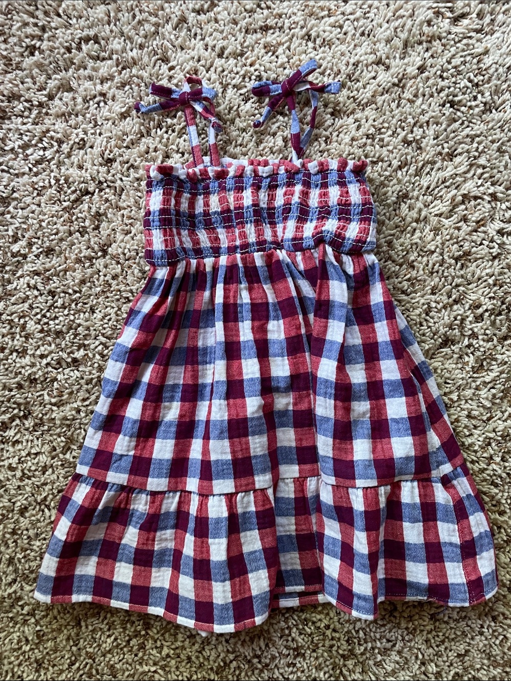 Cat & Jack Red and Blue Gingham Tie-Shoulder Dress